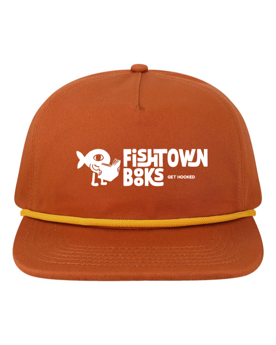 Get Hooked: Fishtown Books Orange Five-Panel Rope Cap