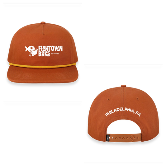 Get Hooked: Fishtown Books Orange Five-Panel Rope Cap